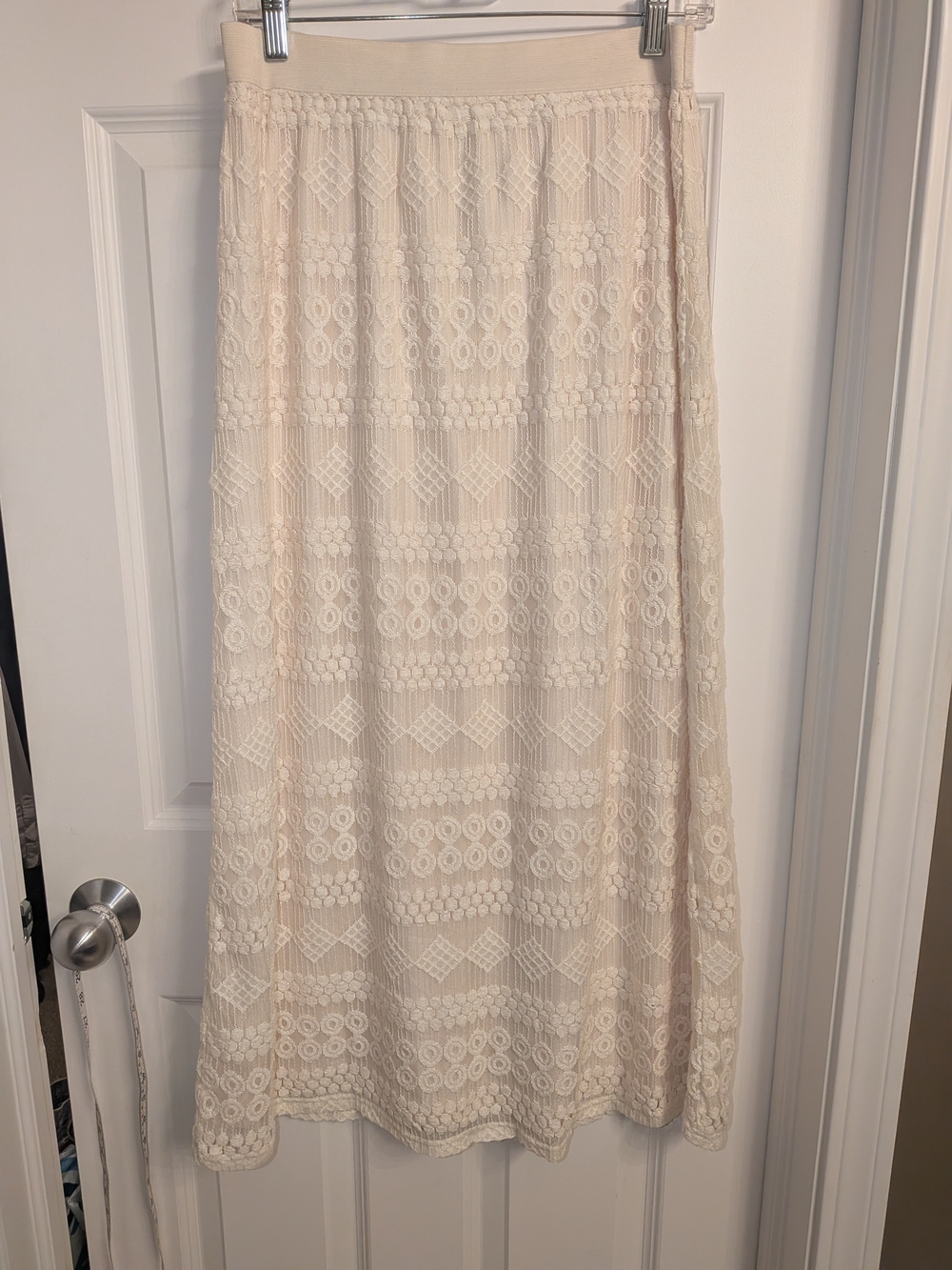 Women's Cream A-Line Lace Maxi Skirt